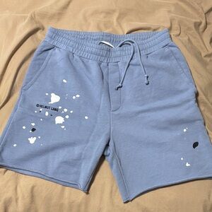 Helmut Lang Light Blue Paint-Splatter Athletic Shorts